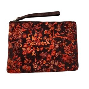 Lucky brand floral embroidered suede leather wristlet clutch